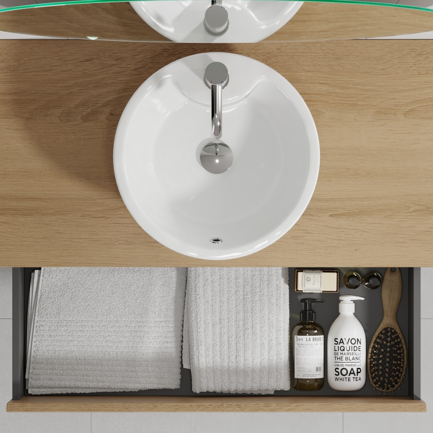 Móvel de casa de banho com lavatório TRONDHEIM/VIKEDAL 90x57x46 cm carvalho/branco