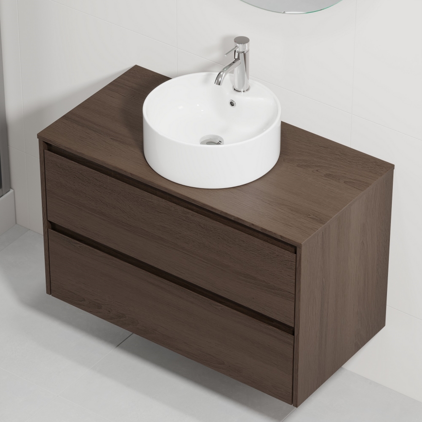 Móvel de casa de banho com lavatório TRONDHEIM/VIKEDAL 90x57x46 cm nogueira/branco