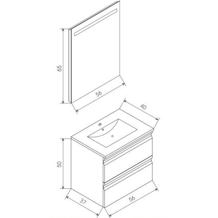 Móvel de casa de banho com lavatório VEDO + espelho LED LED/10W/230V IP44 cinzento
