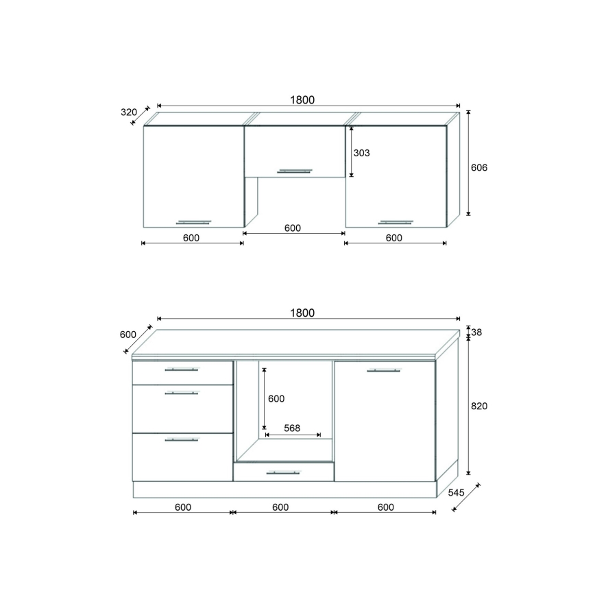 Móvel de cozinha CELESTE 180 cm branco lacado brilhante