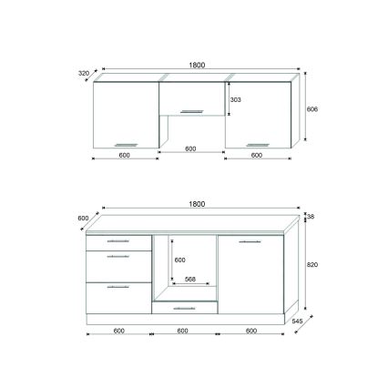 Móvel de cozinha CELESTE 180 cm, cinzento brilhante