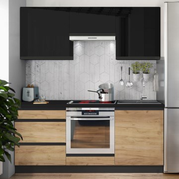 Móvel de cozinha MARINA 180 cm carvalho craft/preto brilhante