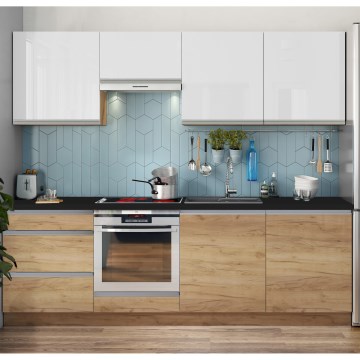 Móvel de cozinha MARINA 240 cm carvalho craft/branco brilhante