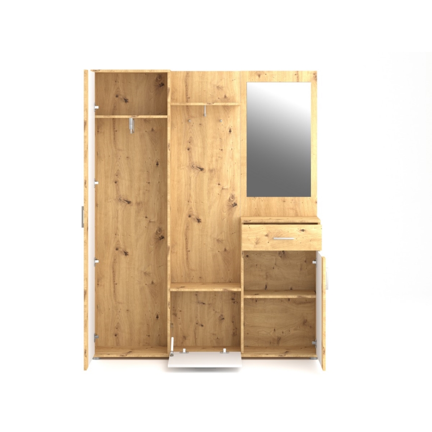 Móvel de entrada com espelho NOLAN, carvalho artisan/branco