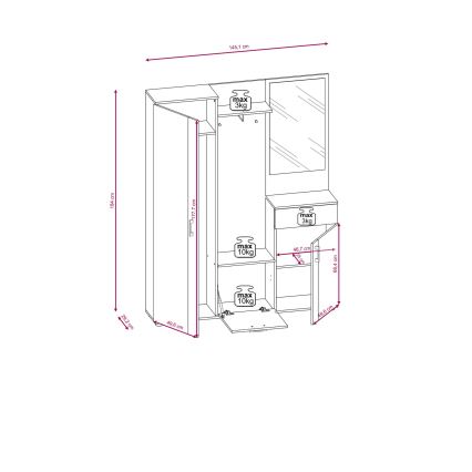 Móvel de entrada com espelho NOLAN, carvalho artisan/branco
