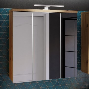 Móvel de parede para casa de banho com espelho VENOM branco/carvalho artisan