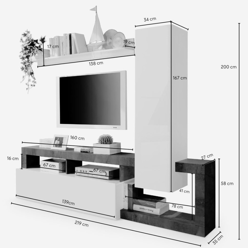 Móvel de sala LENOR branco/antracite
