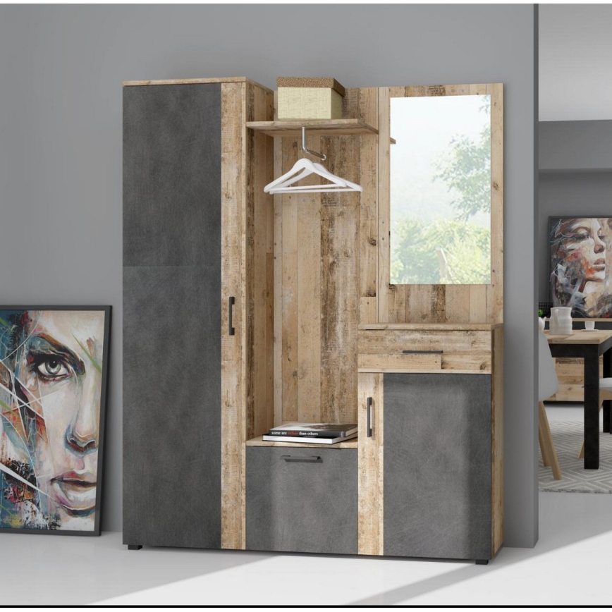 Móvel para hall de entrada com espelho NOLAN castanho/grafite