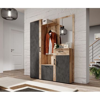 Móvel para hall de entrada com espelho NOLAN castanho/grafite