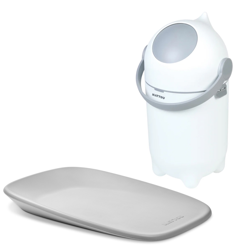 Nattou - Caixote do lixo para fraldas e tapete para mudar as fraldas SOFTY 50x70 cm branco/cinzento