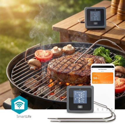 SmartLife Termómetro digital inteligente para carne com ecrã LCD 0-300 °C 2xAAA
