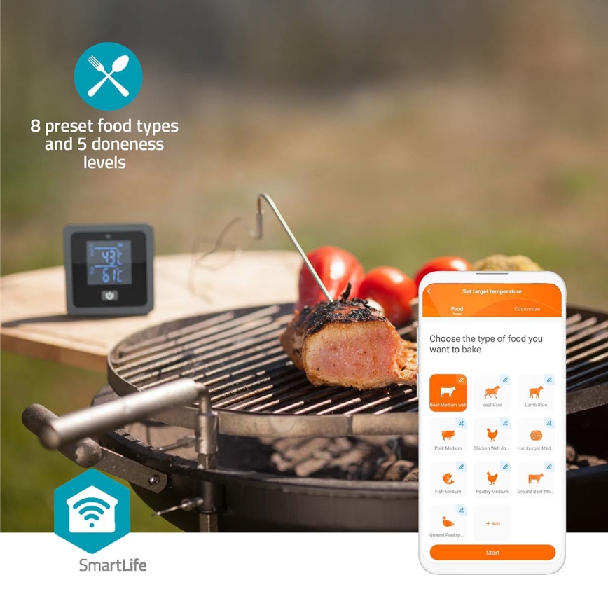 SmartLife Termómetro digital inteligente para carne com ecrã LCD 0-300 °C 2xAAA