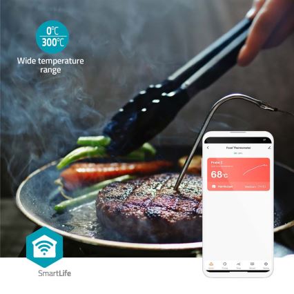 SmartLife Termómetro digital inteligente para carne com ecrã LCD 0-300 °C 2xAAA