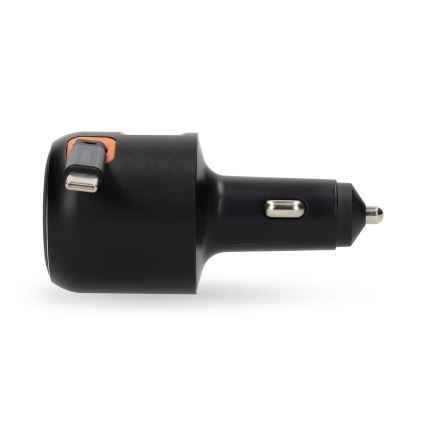 Carregador para automóvel com cabo retrátil Power Delivery 30W 2xUSB-C + 1xUSB-A