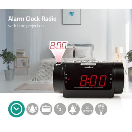 Rádio-despertador com visor LED e projetor 230V
