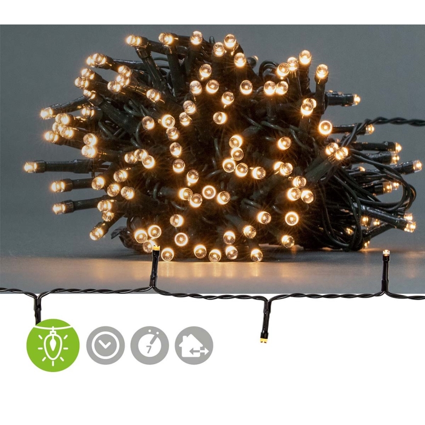 Guirlanda LED para exterior 192xLED/7 funções/3x pilhas AA 14,9m IP44 branco quente