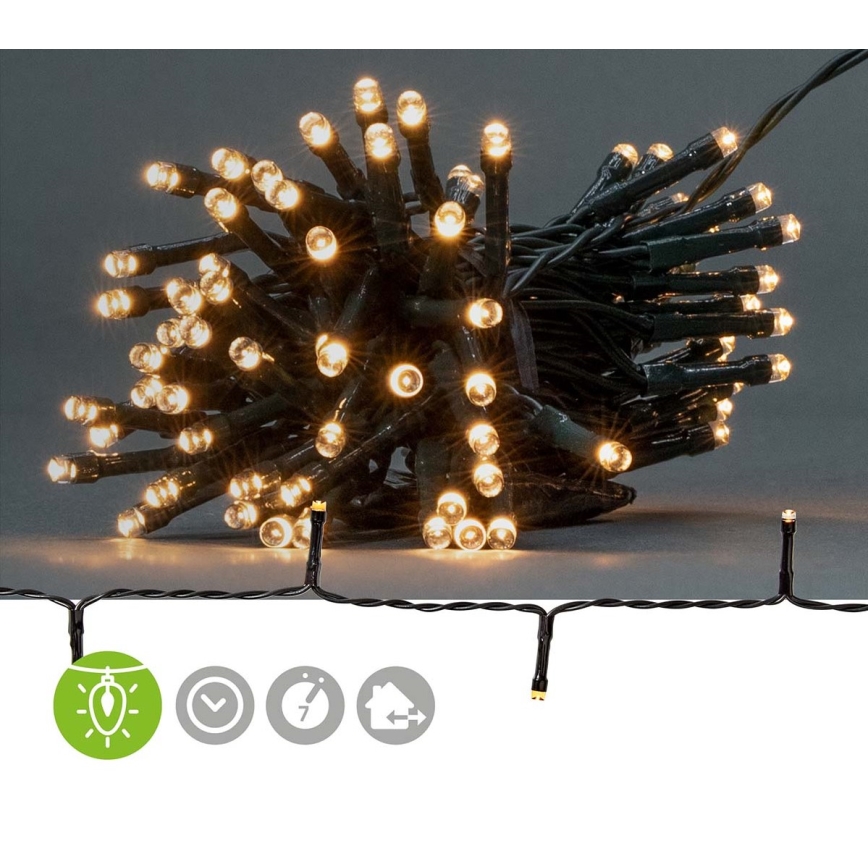 Guirlanda LED para exterior 48 LEDs/7 funções/3xAA 4,1 m IP44 branco quente