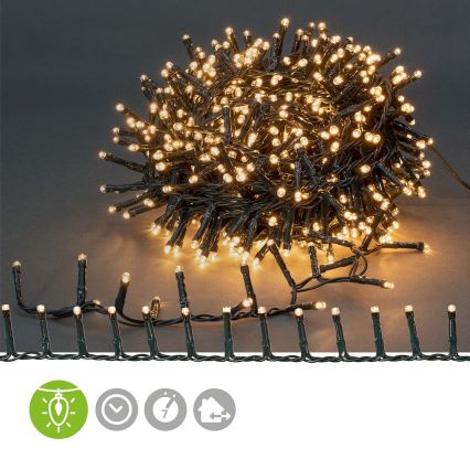 Cordão de luzes LED para exterior 400 LEDs / 7 funções, 11 m, IP44, branco quente