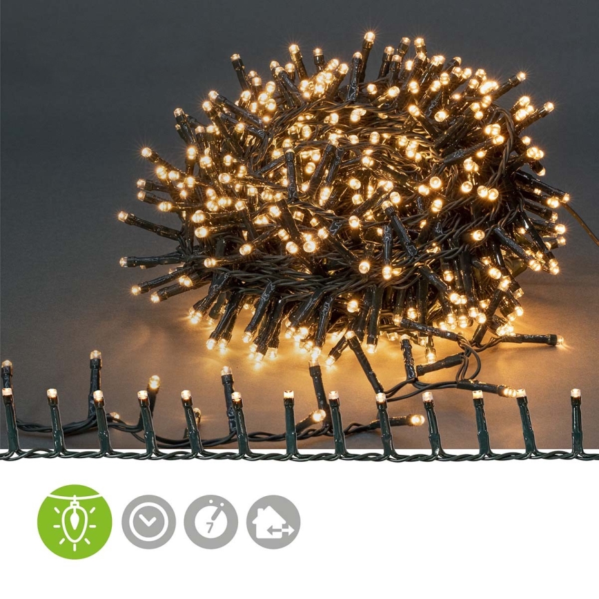 LED Cadeia de luzes de Natal para exterior 560xLED/7 funções 14m IP44 branco quente