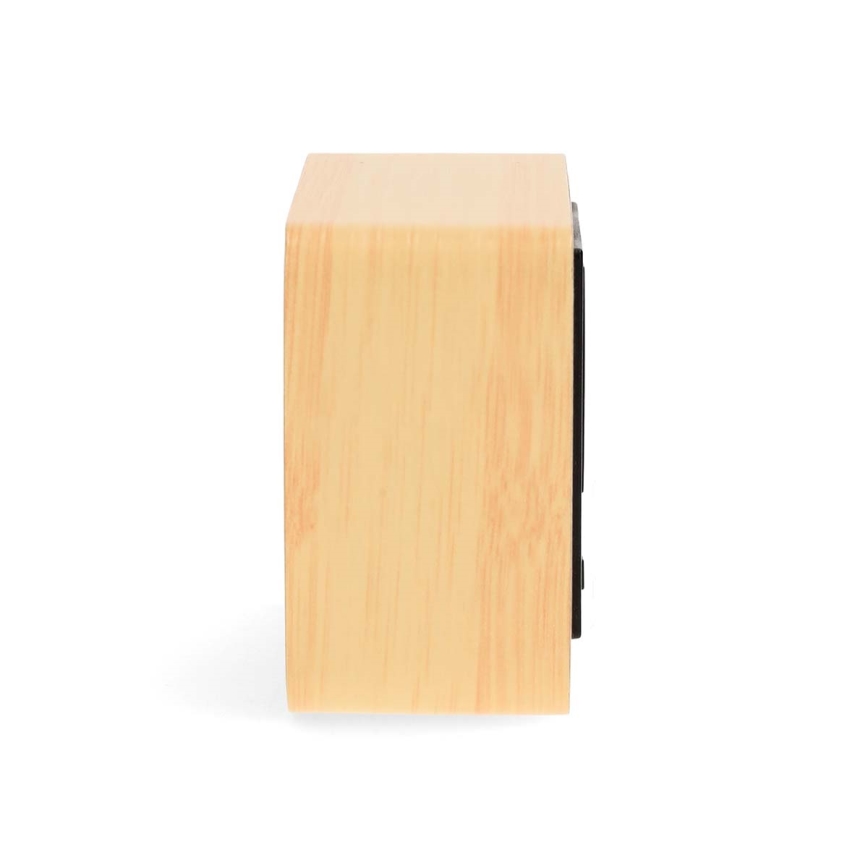 Despertador digital com ecrã LED e termómetro — 5V/3xAAA, acabamento em madeira