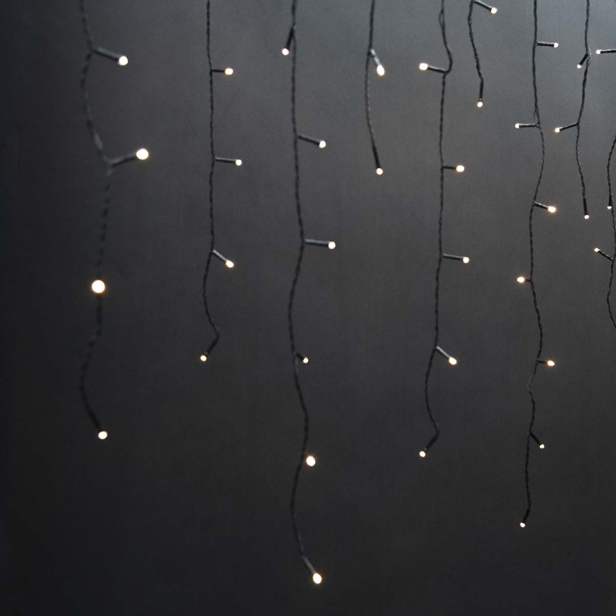 Cortina LED para exterior 360 LEDs, 7 funções, 14 m, IP44, branco quente