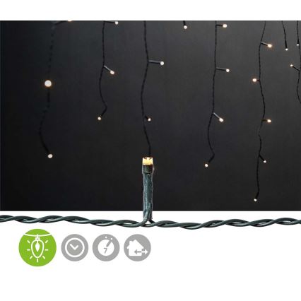 Cortina LED para exterior 360 LEDs, 7 funções, 14 m, IP44, branco quente