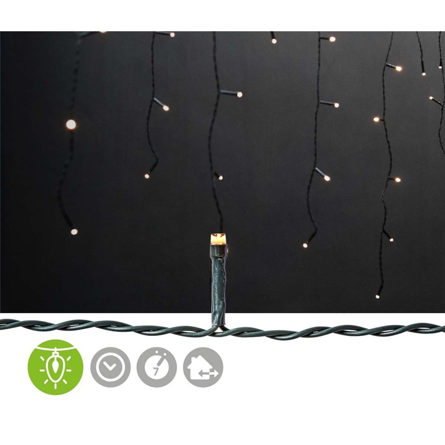 Cortina LED para exterior 360 LEDs, 7 funções, 14 m, IP44, branco quente