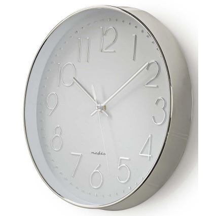 Relógio de parede 1xAA branco/prateado