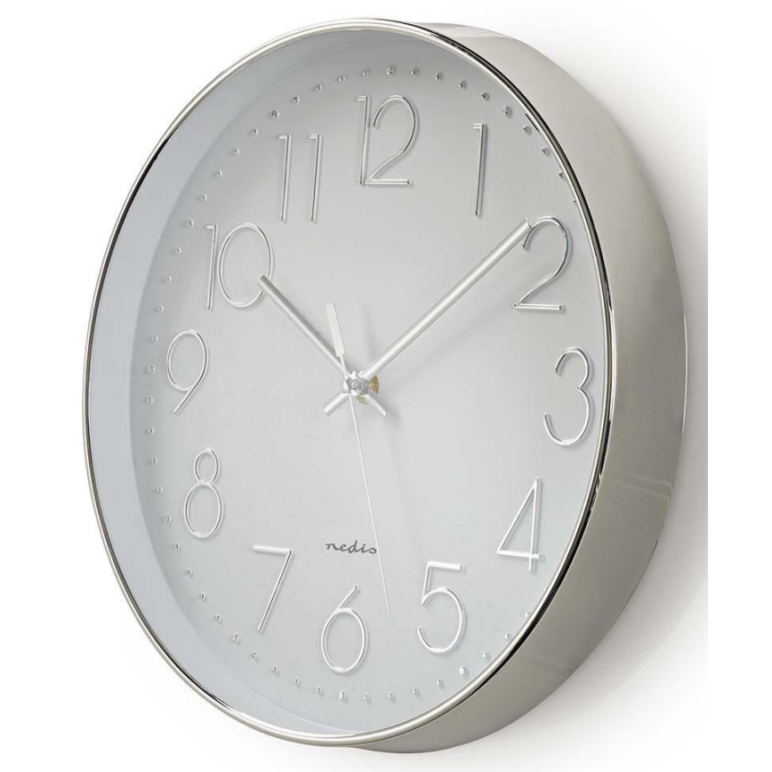 Relógio de parede 1xAA branco/prateado