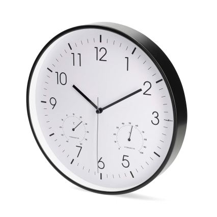 Relógio de parede com termómetro e higrómetro, Ø 30,5 cm, 1xAA, preto