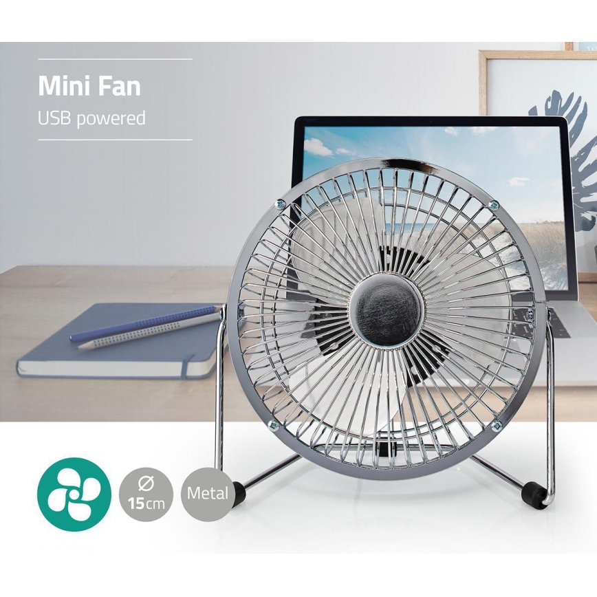 Ventoinha de mesa 3W/USB 15 cm cromado brilhante