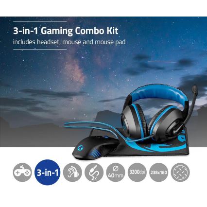 Conjunto de gaming 3 em 1 preto/azul