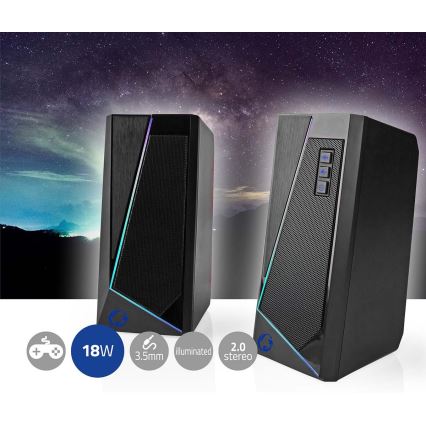 CONJUNTO 2x Altifalante de gaming LED RGB 18W/5V