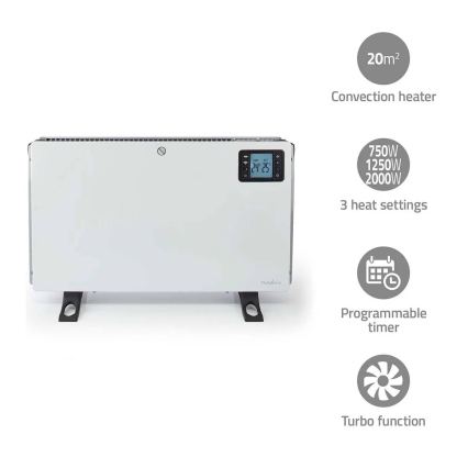 Aquecedor elétrico/convector 750/1250/2000W/230V Wi-Fi Tuya + controlo remoto