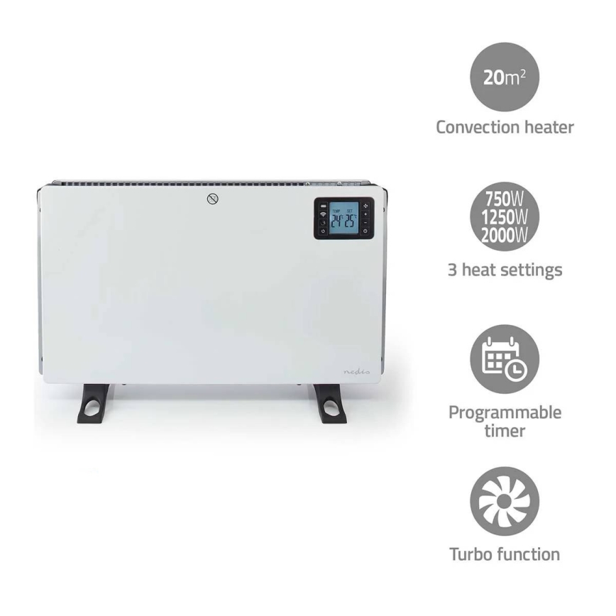 Aquecedor elétrico/convector 750/1250/2000W/230V Wi-Fi Tuya + controlo remoto