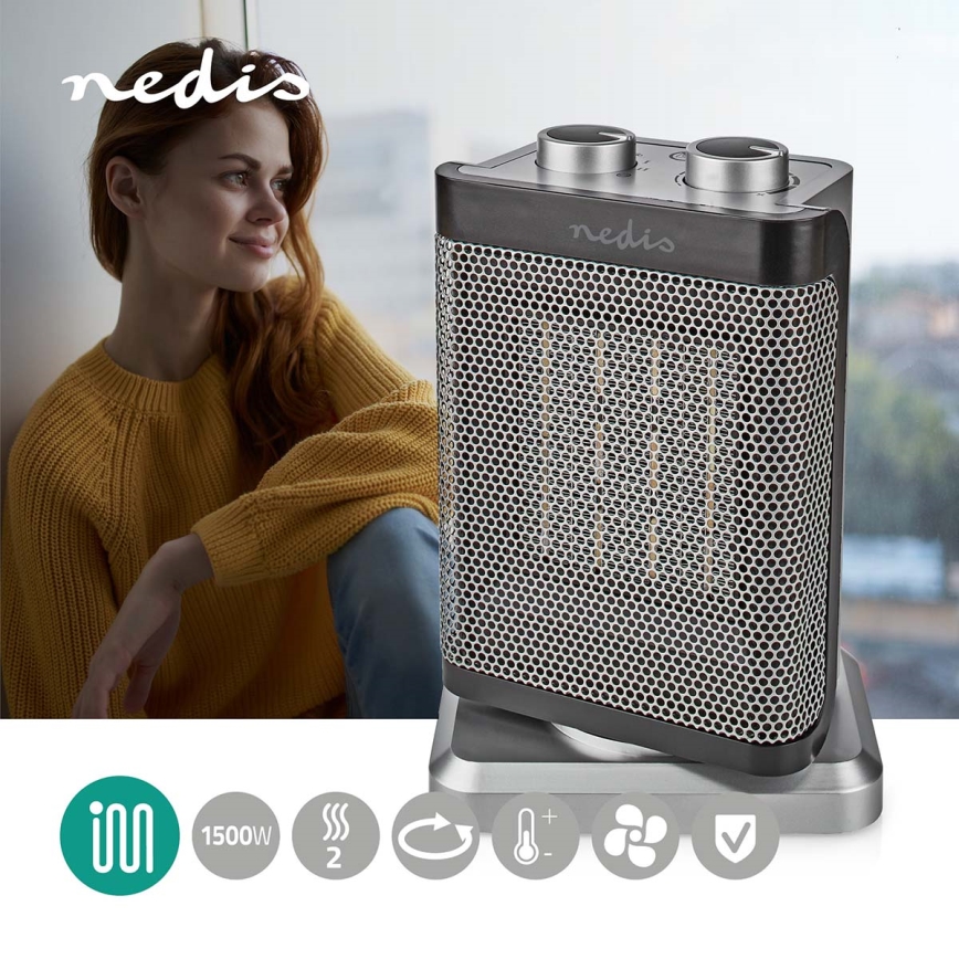 Ventoinha com elemento de aquecimento cerâmico 1000/1500W/230V prateado