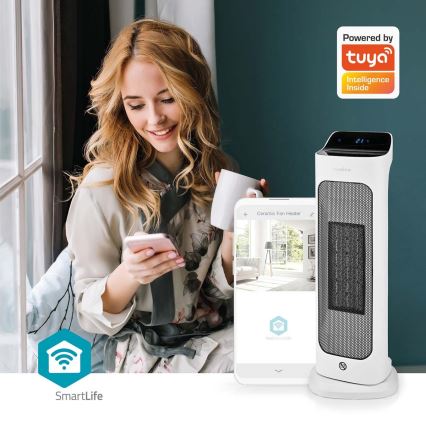 Ventoinha com uma elemento de aquecimento cerâmico Smartlife 1400/2000W/230V Wi-Fi Tuya + comando