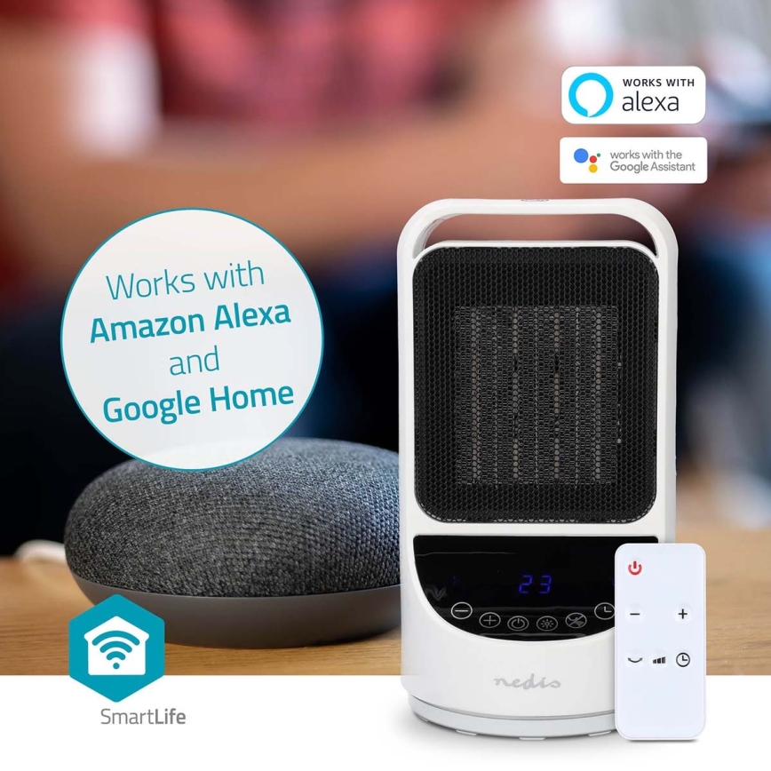 Ventoinha com uma elemento de aquecimento cerâmico Smartlife 1000/1500W/230V Wi-Fi Tuya + controlo remoto