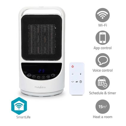 Ventoinha com uma elemento de aquecimento cerâmico Smartlife 1000/1500W/230V Wi-Fi Tuya + controlo remoto