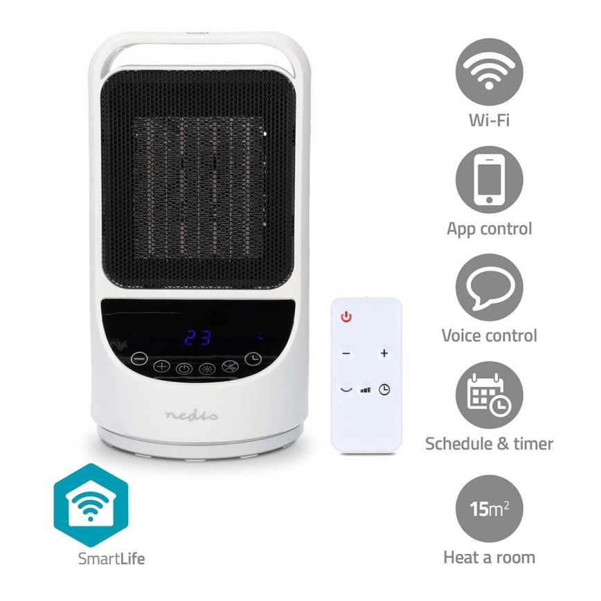 Ventoinha com uma elemento de aquecimento cerâmico Smartlife 1000/1500W/230V Wi-Fi Tuya + controlo remoto