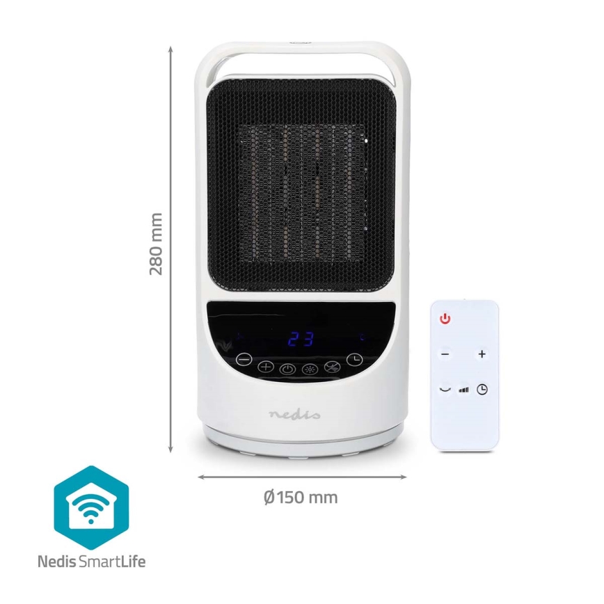 Ventoinha com uma elemento de aquecimento cerâmico Smartlife 1000/1500W/230V Wi-Fi Tuya + controlo remoto