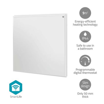 Painel de aquecimento infravermelho 350W/230V 59,8x62 cm IP44 Wi-Fi Tuya + controlo remoto