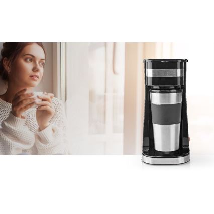 Nedis KACM300FBK - Máquina de café para uma caneca 0,4 l com caneca de viagem
