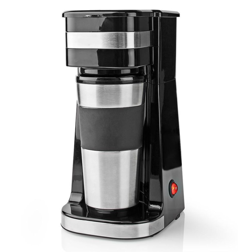 Nedis KACM300FBK - Máquina de café para uma caneca 0,4 l com caneca de viagem