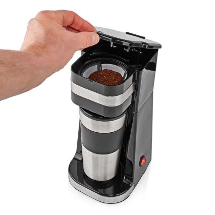 Nedis KACM300FBK - Máquina de café para uma caneca 0,4 l com caneca de viagem