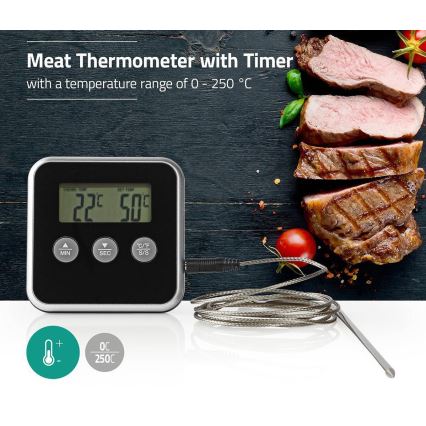 Termómetro de carne com visor e temporizador 0-250 °C 1xAAA