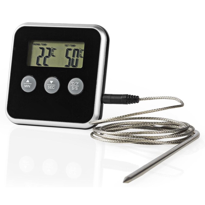 Termómetro de carne com visor e temporizador 0-250 °C 1xAAA