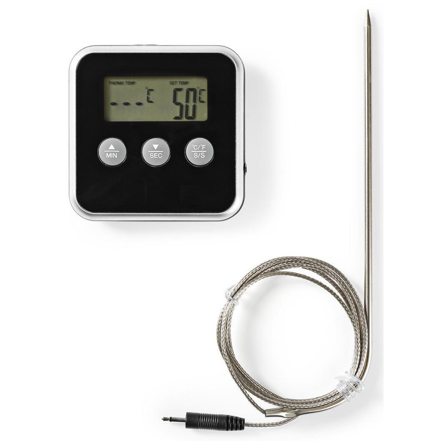 Termómetro de carne com visor e temporizador 0-250 °C 1xAAA