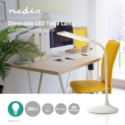 Lâmpada de mesa LED regulável LED/6W/5V 2200 mAh branca