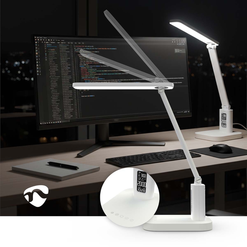 Candeeiro de mesa LED tátil recarregável e dimerizável com visor LED/7,5W/1200 mAh 3000/4000/5700K CRI 90 branco